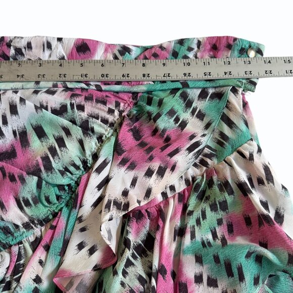 IRO Paris Womens Silk Louzia‎ Ruffle Mini Skirt Sz FR 34/ US 2 Pink Green Party - Picture 9 of 13